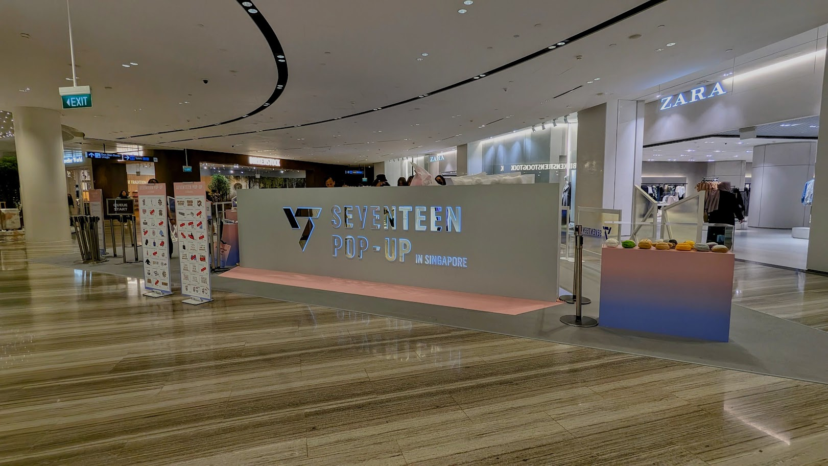 Large retail pop-up store frontage and queue area
